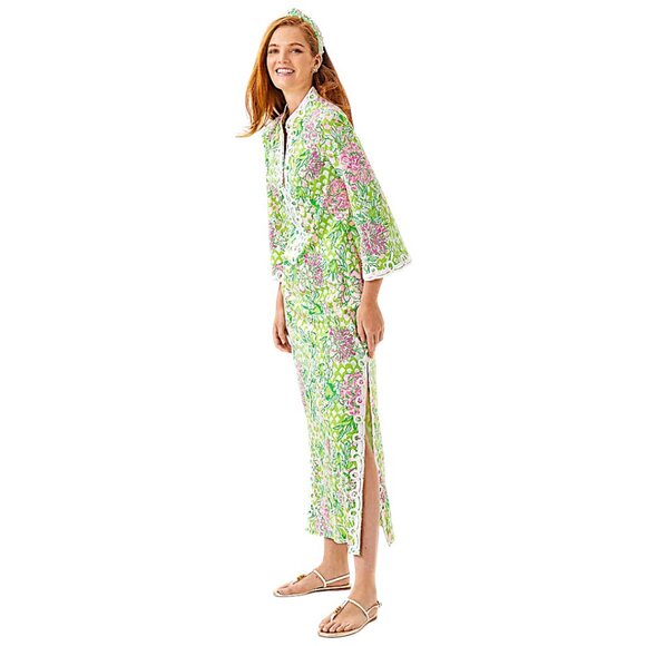 Lilly Pulitzer Shealyn Maxi Caftan in Fauna Green/Lime Feeling Good NWT - Size 4 - Picture 4 of 10